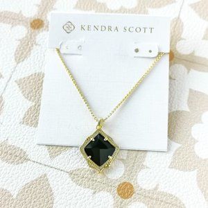 Kendra Scott Kacey Gold Long Pendant Necklace Black Opaque Glass